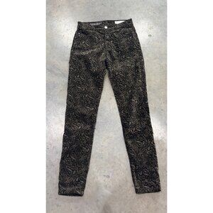 AG For Anthropologie Stevie High Rise Ankle Velvet Pants Paisley Black Size 26